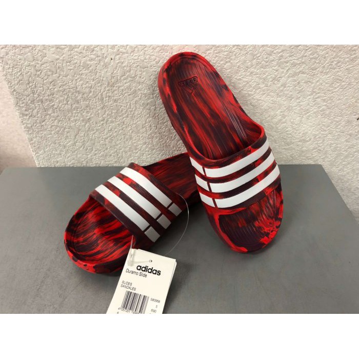 ADIDAS DURAMO SLIDE 男女鞋 拖鞋 休閒 柔軟 潑墨 完全防水 舒適 紅 白S80968