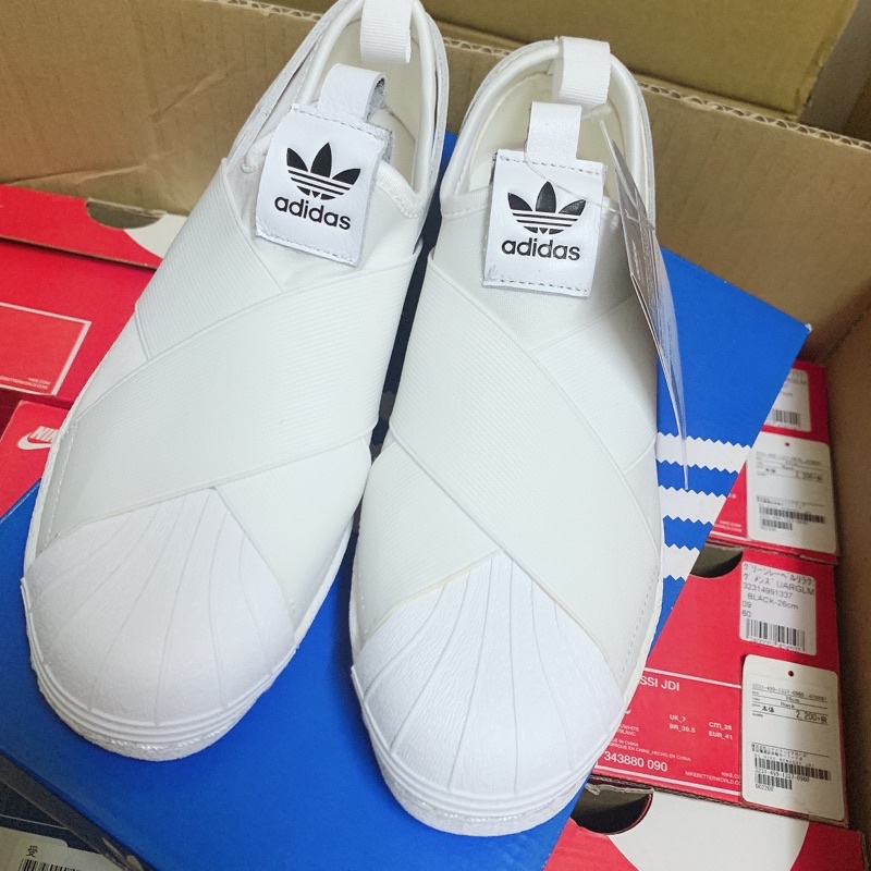 日本帶回Addis 愛迪達白色繃帶鞋superstar slip on w