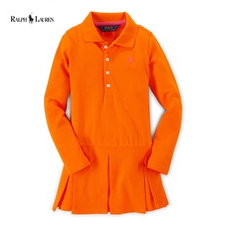 美國 Ralph Lauren 網眼POLO款百折裙擺長袖連身洋裝