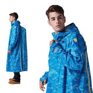 [安信騎士] BAOGANI 寶嘉尼 B03 背包客多功能大衣型雨衣 藍色 一件式 迷彩 雨衣 背包型雨衣 登山 背包客