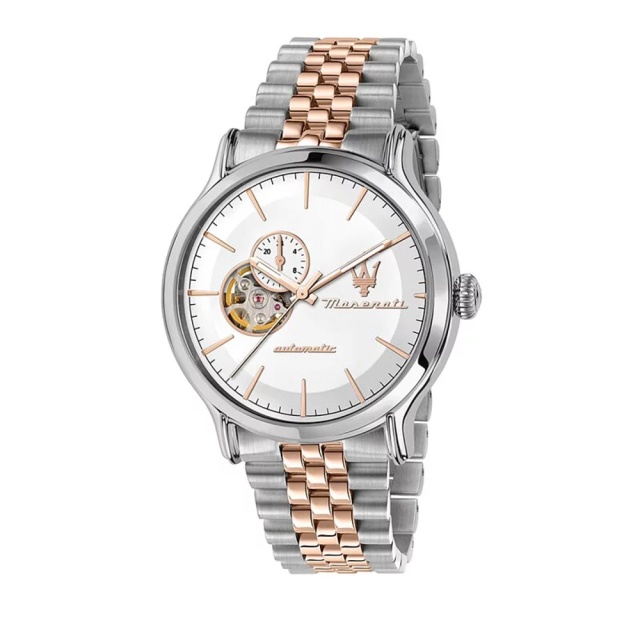 【MASERATI TIME】瑪莎拉蒂 Epoca系列 銀色錶面玫瑰金X銀雙色鋼帶男腕錶 R8823118008