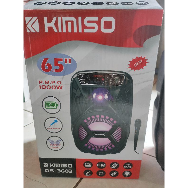 KIMISO   6.5吋藍芽喇叭卡拉OK、USB、七彩玻璃球燈光、重低音喇叭1000W、露營戶外、附麥克風（全新）