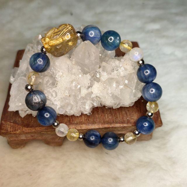 忘憂水晶世界天然老料藍晶，鈦晶貔貅設計款手珠