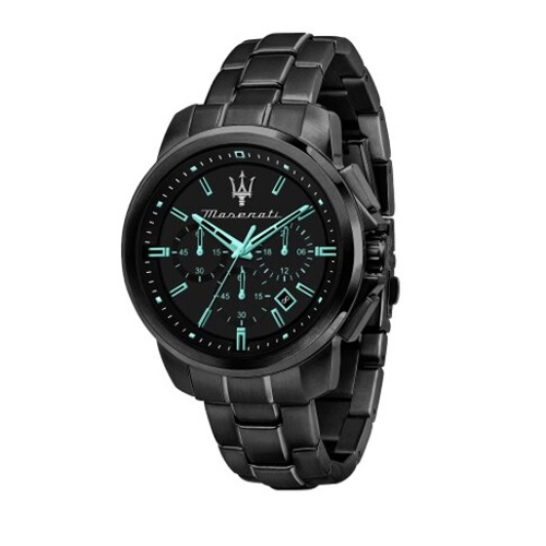 MASERATI 瑪莎拉蒂 AQUA SUCCESSO 海洋水色超現代黑鋼腕錶44mm(R8873644003)