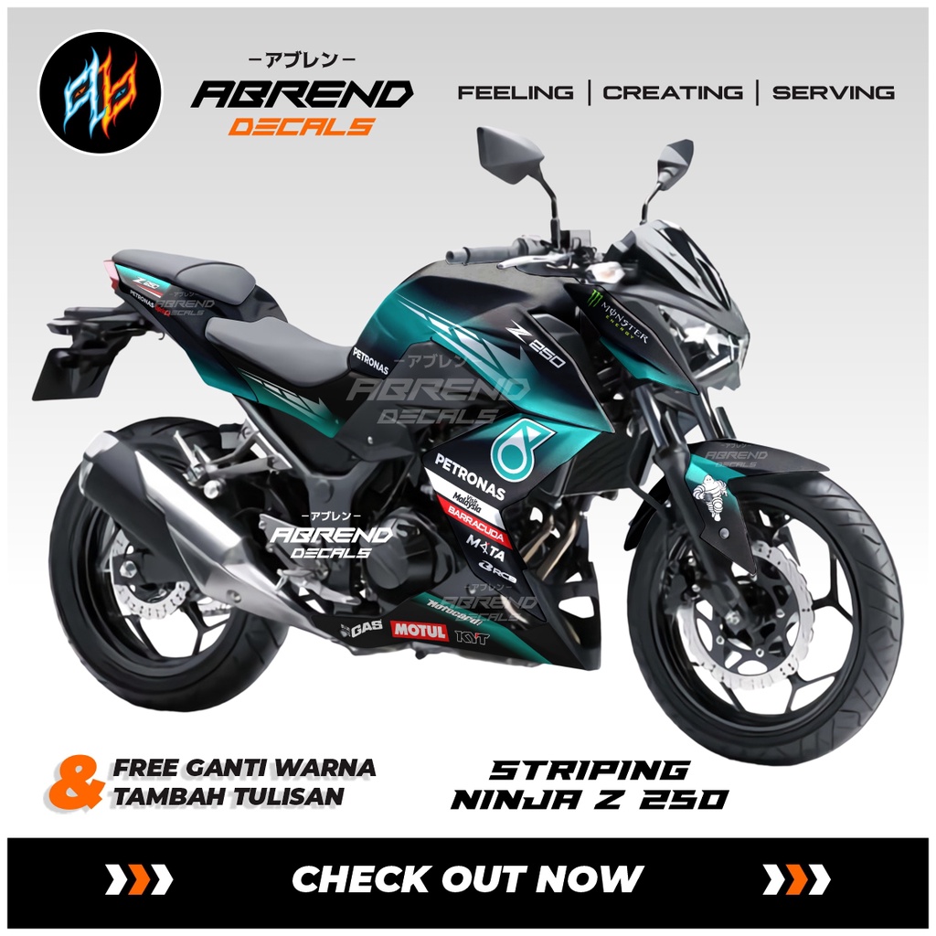 KAWASAKI 貼花條紋忍者 Z 250 Petronas 摩托車貼紙川崎忍者 Z250 庫存貼花