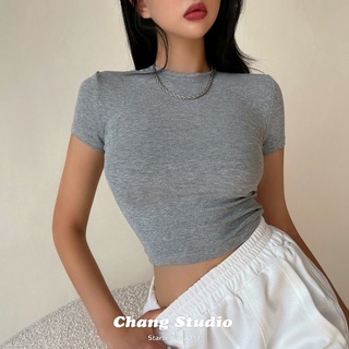 現貨｜𝘾𝙝𝙖𝙣𝙜 𝙎𝙩𝙪𝙙𝙞𝙤彈力小圓領緊身T(6色) 短版上衣 美式上衣 歐美上衣 辣妹上衣 打底