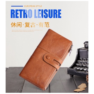 復古真皮女士錢包 韓版時尚手機包頭層真皮包包牛皮rfid長款錢包 purse