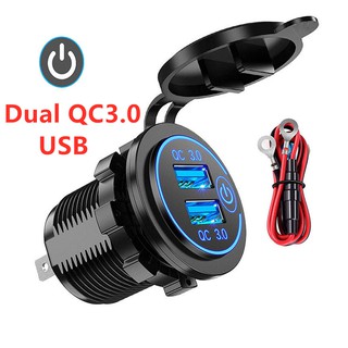 Qc3.0 雙 USB 車載充電器插座快速充電電源插座適配器 LED 燈, 帶觸摸開關, 用於 12V / 24V 汽車