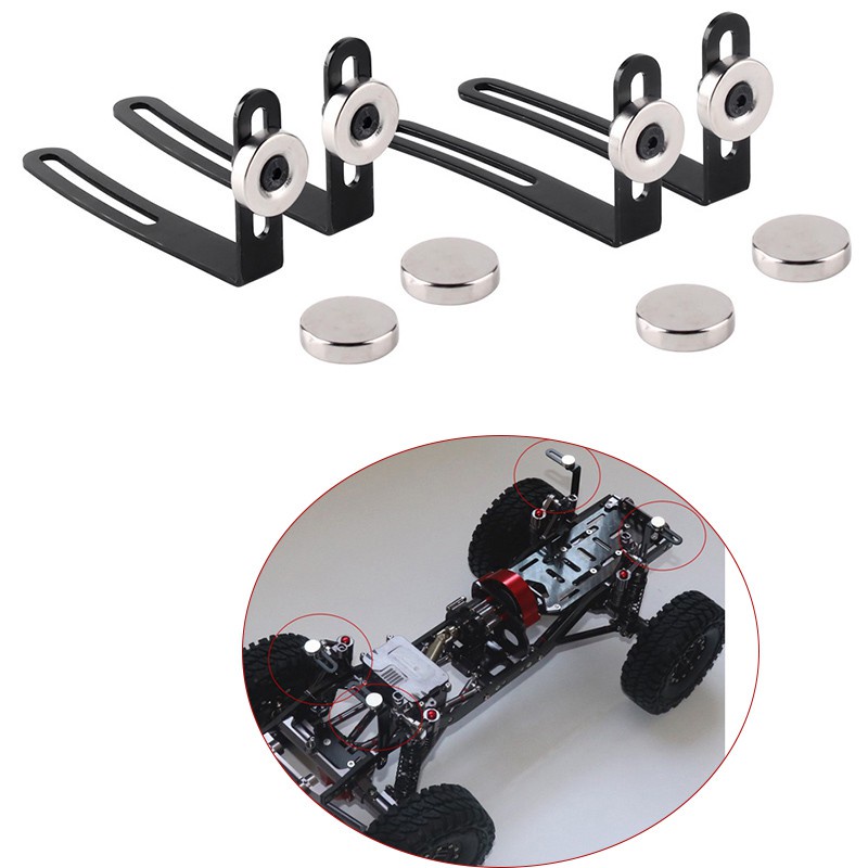 4 件裝 RC 車殼車身金屬 L 型支架帶磁鐵適用於 1/10 遙控履帶車軸向 SCX10 90046 90047 D9