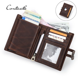 CONTACT'S真皮男士短錢包品牌男錢包帶空氣標籤插槽設計 RFID 鋁魔術卡夾錢包