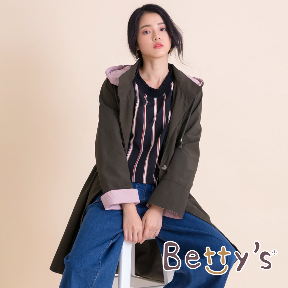 betty’s貝蒂思(05)素面穿帶連帽風衣(深綠)