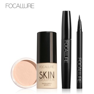 FOCALLURE菲鹿兒 化妝品套裝 彩妝組合4件套 粉底液 持久防水 眼線筆 睫毛膏蜜粉散粉