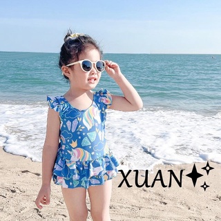 Xuan♥兒童泳衣 兒童泳裝 女童泳衣 寶寶泳衣 小孩泳衣 幼兒泳衣 女童可愛卡通獨角獸中兒童女寶寶沙灘度假連身兒童泳裝