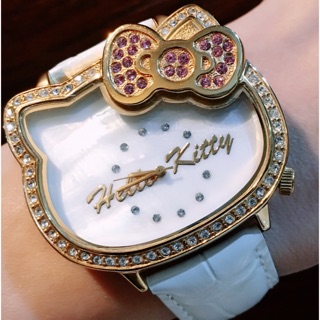 Sanrio 三麗鷗雷標 Hello Kitty 貓臉造型皮帶錶