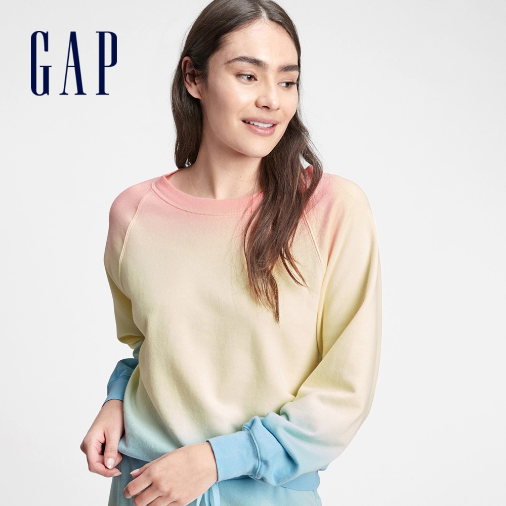 Gap 女裝 運動大學T 碳素軟磨法式圈織系列-粉藍漸層(676402)