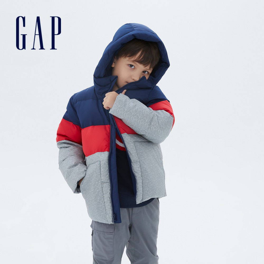 Gap 男童裝 活力亮色連帽羽絨外套-藍色拼接(592743)