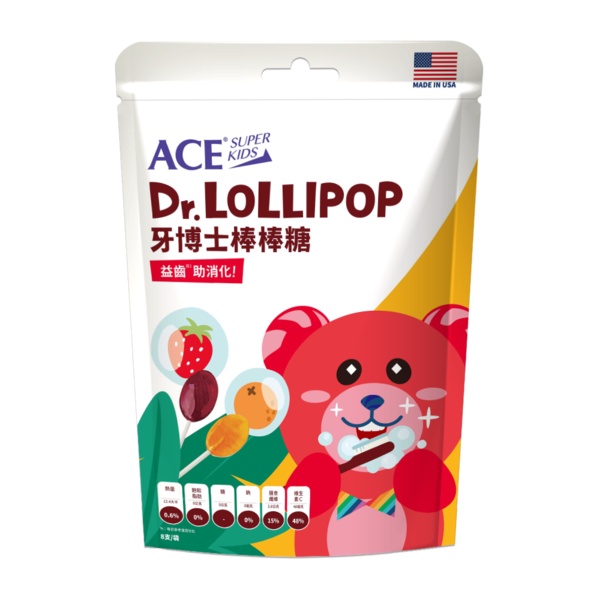 ACE SUPER KIDS牙博士棒棒糖8支/袋 (草莓+柳橙)【全素】【嬰之房】