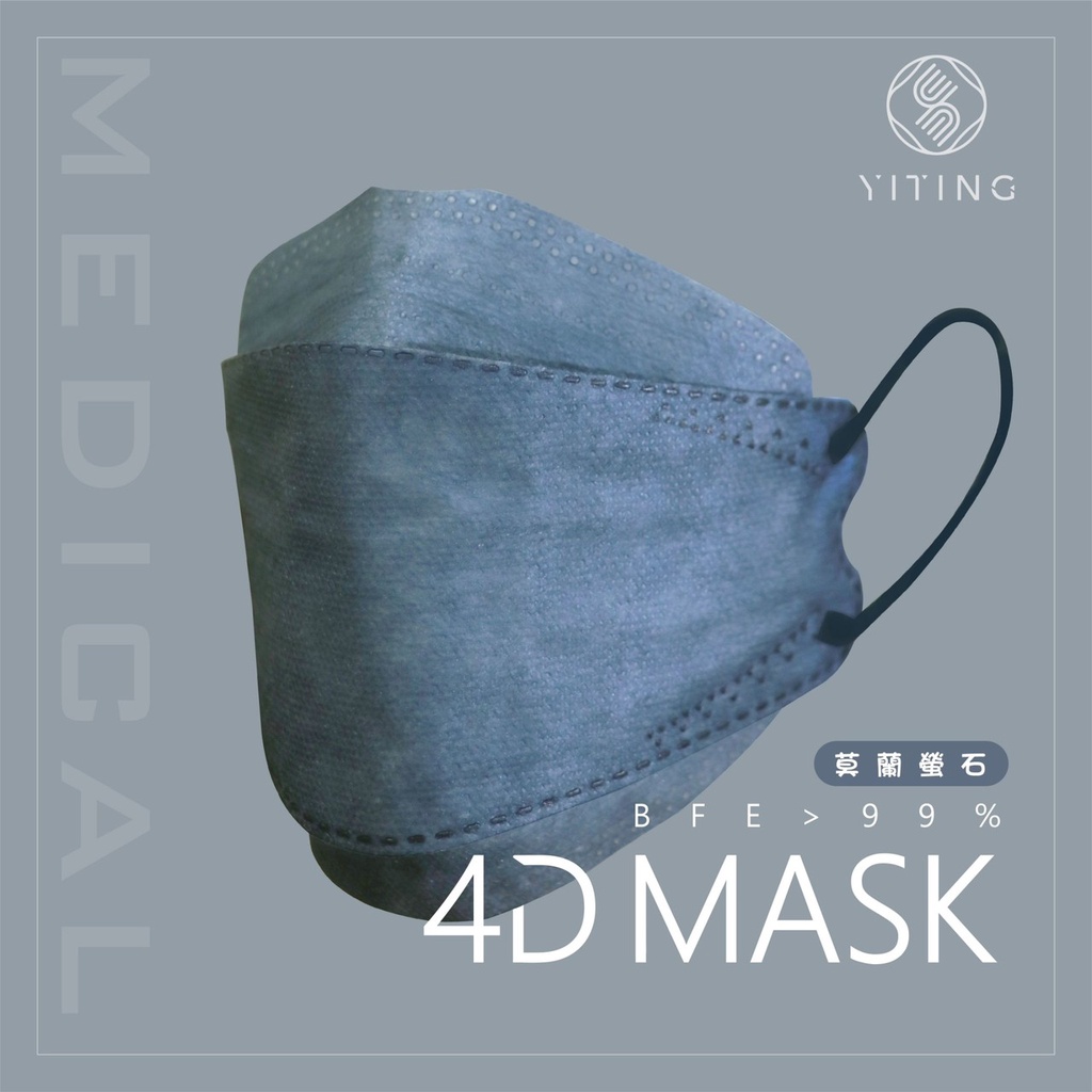 易廷4D成人立體醫療口罩 莫蘭螢石20入/盒 超透氣四層親膚面料 BEF99%