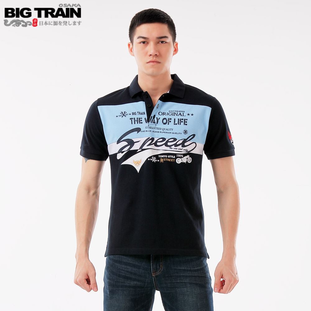 BIG TRAIN 配色休閒POLO衫-藍 B80684-56