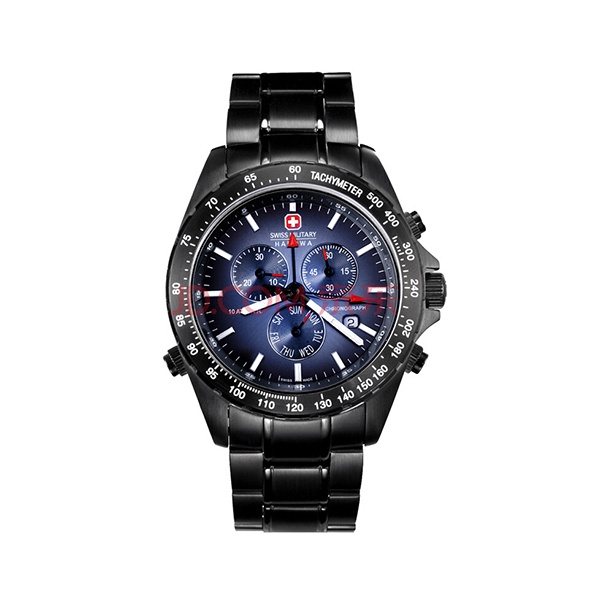 【SWISS MILITARY HANOWA】三眼計時腕錶套錶+套組錶帶-深海藍/SM10080XSB.H03M-SET