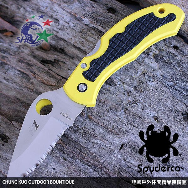詮國 Spyderco 蜘蛛 Sanp It 黃柄半齒刃潛水折刀 H 1 鋼 C26syl 蝦皮購物