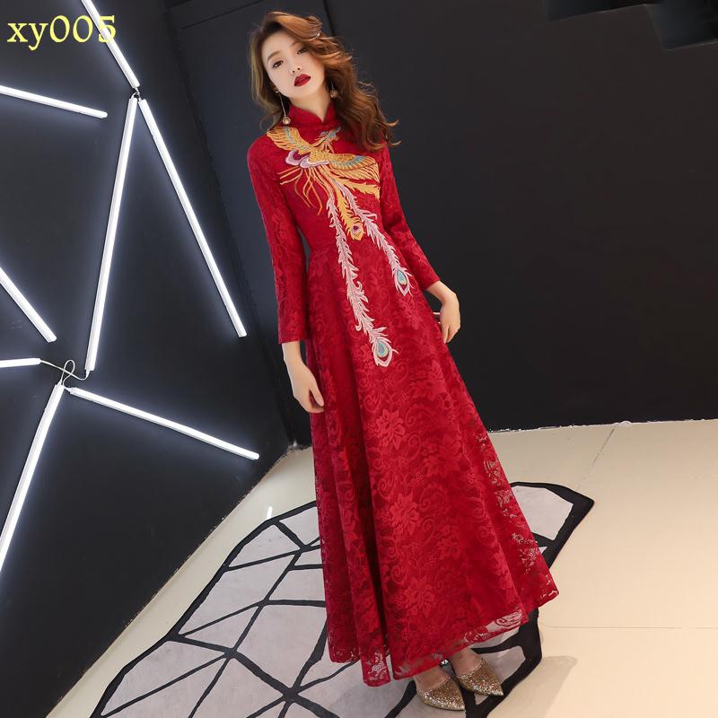 優質高貴現貨實拍敬酒服新娘旗袍19新款夏季長款結婚禮服裙回門女裝中式長袖顯瘦 蝦皮購物
