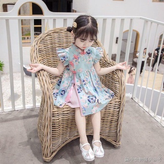 【兒童愛莎公主裙】【特價款】2022新款女童洋裝夏裝洋氣兒童旗袍裙子夏季女寶寶中國風公主裙