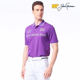 【Jack Nicklaus 金熊】GOLF男款英文印花吸濕排汗POLO衫高爾夫球衫(紫色)
