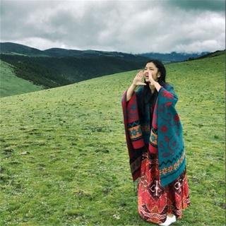 披肩 空調屋毯子 冷氣毯 女生披肩披巾 青海西藏尼泊爾旅遊加厚超大披肩女民族風圍巾空調房禦寒披風斗篷