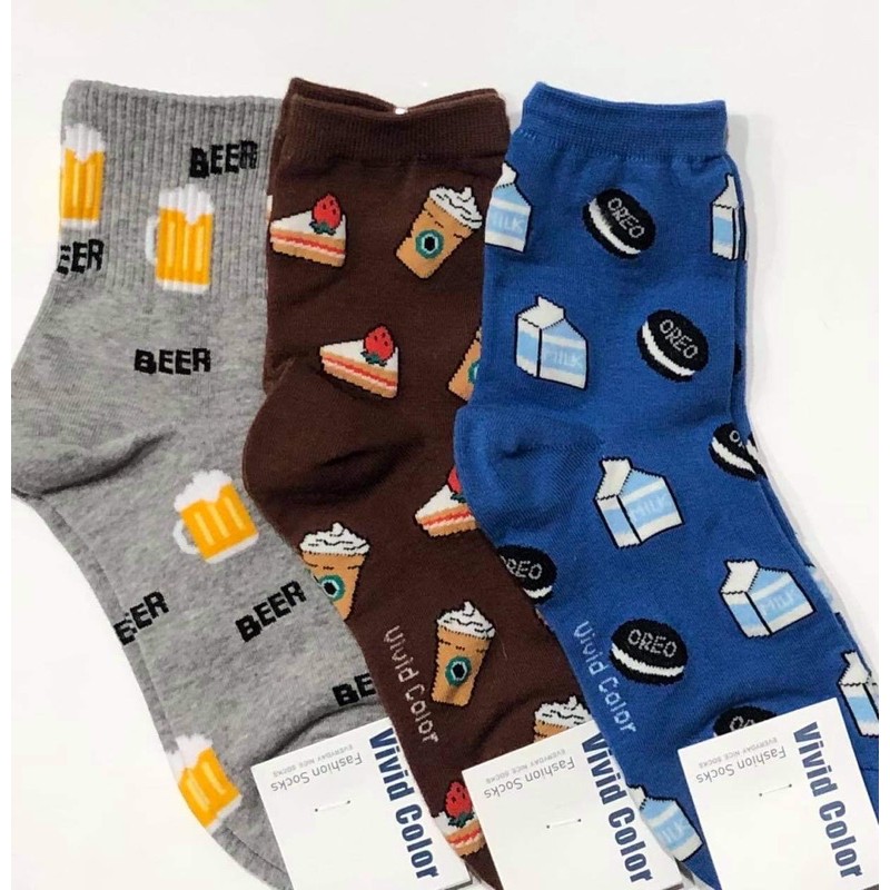 【現貨🔥】SHOWSTORE 韓國襪  食物系列 啤酒🍺 咖啡蛋糕🍰 藍色oreo 食物中筒襪