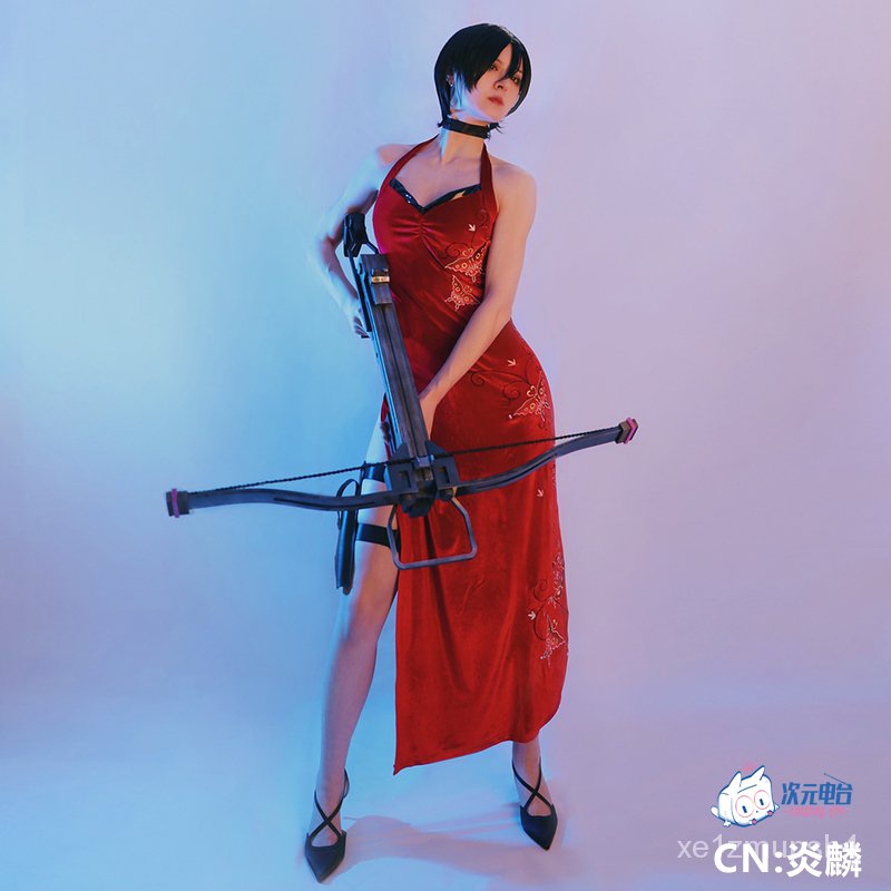 cosplay.fm生化危機5 艾達·王cos服 Ada Wong旂袍紅色絲絨連衣裙刺繡