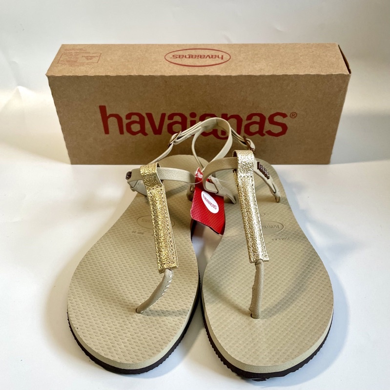 存貨在台 特價出清🤎 havaianas 哈瓦仕 You Rio T字皮革 涼鞋 鐵牌 香檳金 穿搭 時尚  巴西購購