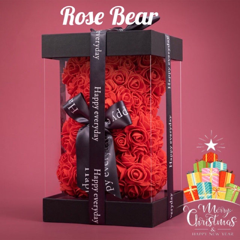 台灣現貨 永生玫瑰熊花40cm 熊熊花玫瑰迷你熊聖誕禮物玫瑰熊玫瑰花情侶禮物永生花情人節禮物熊 蝦皮購物