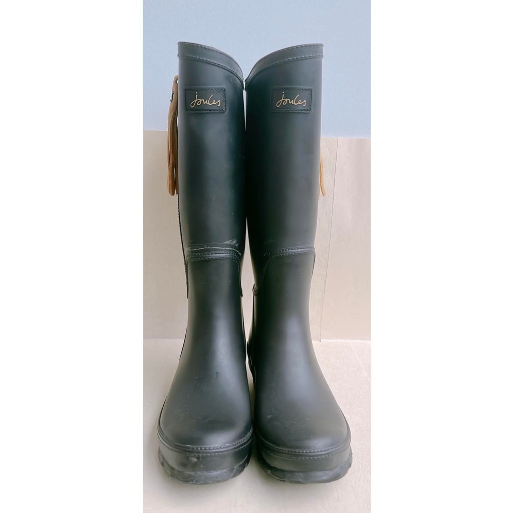 八成新 Joules英國經典黑色長筒 雨靴 雨鞋 高筒UK4 US6 EU37 23~23.5公分 天然橡膠 耐穿 時尚