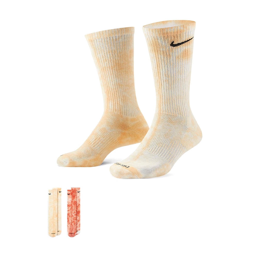 Nike U EVERYDAY PLUS CUSH CREW 黃橘 兩雙入 渲染 暈染 中筒襪 DM3407-906