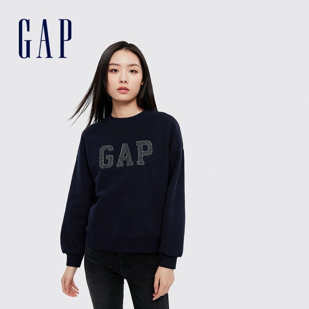 Gap 女裝 Logo刷毛大學T 碳素軟磨系列-海軍藍(656945)