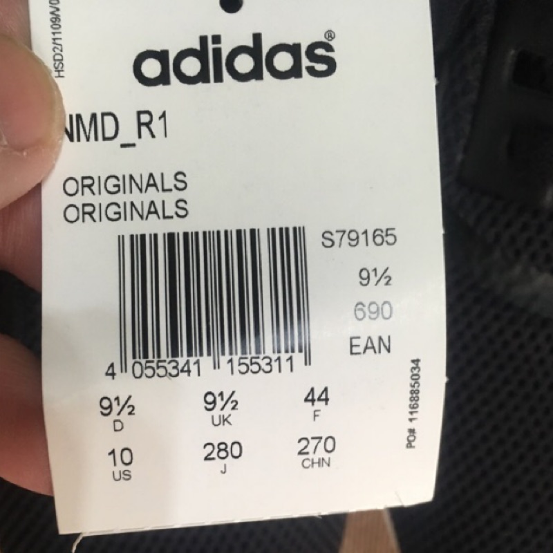 「限定-英國直飛的-Adidas」 NMD R1 黑白 白底 全黑 BOOST S79165 輕量US9 慢跑US9.5