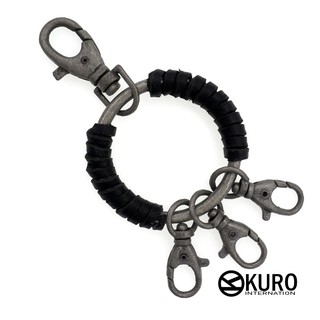 KURO-SHOP復古潮流風 黑色皮繩纏繞彷舊金屬 鑰匙圈