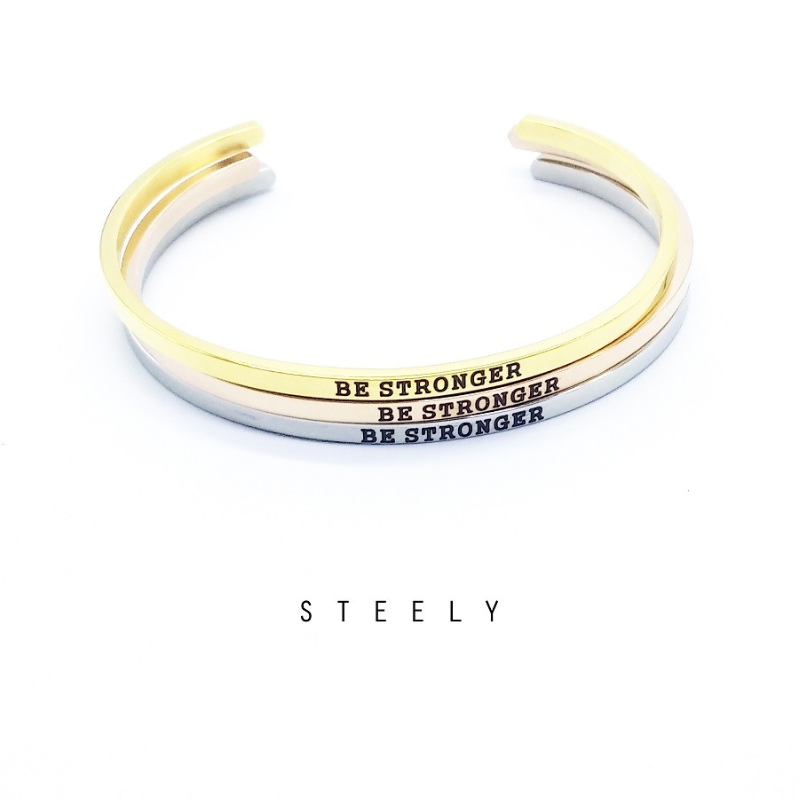 Steely Shop Be Stronger 悄悄話手環英文鈦鋼c字手環不鏽鋼316l銀金玫瑰金 蝦皮購物