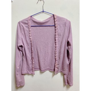 浪漫碎花邊邊 造型 紫色 長袖薄外套 罩衫 棉質外套 554