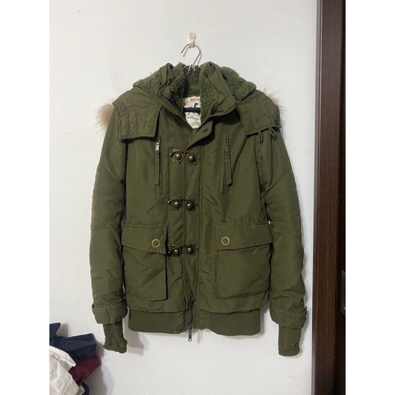 SLY N3B 正品軍綠金屬釦連帽保暖外套 大衣