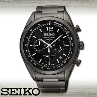 【金台鐘錶】SEIKO 精工 三眼計時 不鏽鋼錶帶 (IP黑) SSB093P1