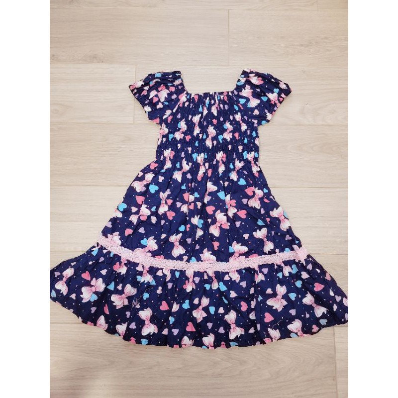 二手女童泰國製little fairy collection藍底愛心蝴蝶結女童洋尺寸L