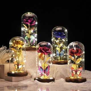 【Taiwan現貨✨】熱銷款 造型夜燈送禮 玫瑰花燈 蝴蝶造型 情人節禮物 LED擺件 玻璃藝品
