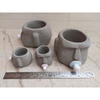 ❤️心花開心樂園❤️ 復活島摩艾 奶嘴摩艾(小) 水泥盆器 現貨 粉藍兩色 桌上療癒小物 置物種花種肉皆宜