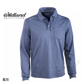 Wildland 荒野 臺灣 男 彈性POLO保暖衣 輕薄保暖上衣 內刷毛 藍灰 0A62612-51 綠野山房