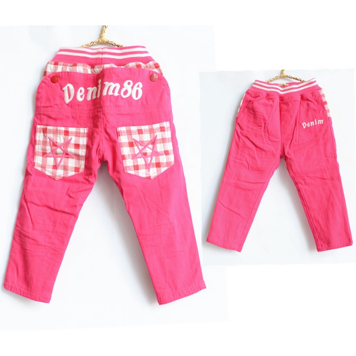 【現貨】❤臀口袋刺繡星星配格亮粉刷毛長褲(9.11號) 童裝