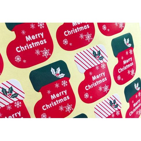 Ｍy girl╭＊ DIY材料˙耶誕換禮物＊Merry Christmas聖誕襪造型封口貼 ZS0027(每份12枚)＊