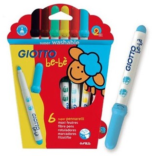 【義大利 GIOTTO】可洗式寶寶彩色筆(6色)固定式筆頭設計，筆頭不會內縮 顏料經歐盟皮膚敏感測試合格