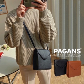 【PAGANS STORE】韓國 硬殼 皮革 磁扣 大容量 肩揹包 側背 斜背 包包 (2 color)